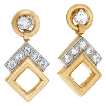 Geometric figures diamond necklace and earrings in 14k yellow and white gold