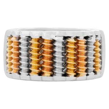 Heavy "modern coil" design ring in 18k white, yellow & pink gold