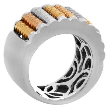 Heavy "modern coil" design ring in 18k white, yellow & pink gold