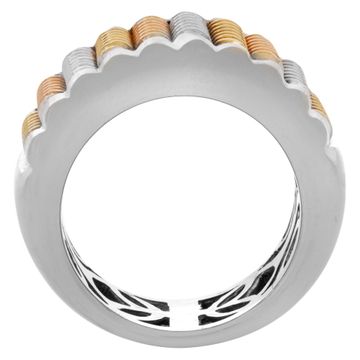 Heavy "modern coil" design ring in 18k white, yellow & pink gold