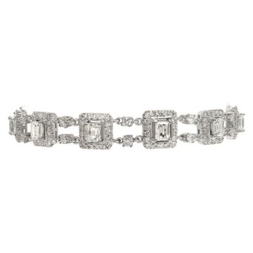 Illusion baguette and round brilliant cut diamond (approx. 7.49 carat) line bracelet in 18k white gold