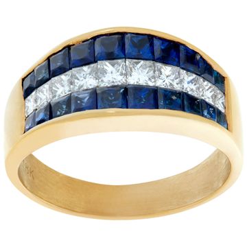 Invisible set princess cut sapphire & diamond ring in 18k yellow gold
