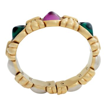 Italian designer, Roberto Legnazzi green & pink cabochon tourmaline and diamonds, earrings, necklace, bracelet set, in 18k yellow gold and white gold