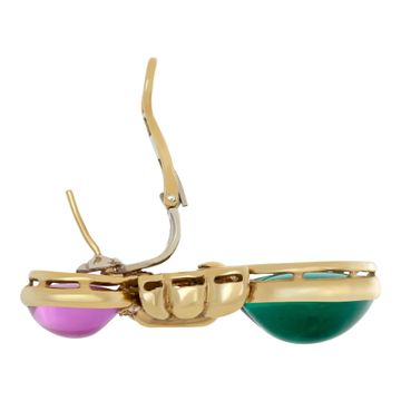 Italian designer, Roberto Legnazzi green & pink cabochon tourmaline and diamonds, earrings, necklace, bracelet set, in 18k yellow gold and white gold