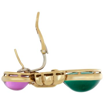 Italian designer, Roberto Legnazzi green & pink cabochon tourmaline and diamonds, earrings, necklace, bracelet set, in 18k yellow gold and white gold