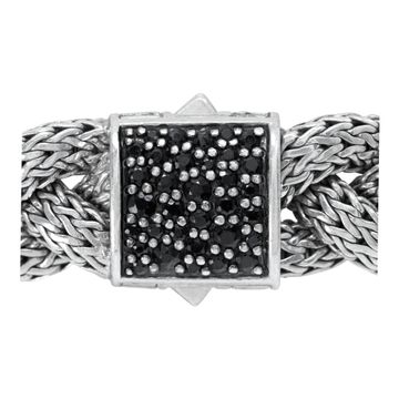 John Hardy Sterling Silver Braided Wheat Chain bracelet with round pave diamonds