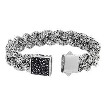 John Hardy Sterling Silver Braided Wheat Chain bracelet with round pave diamonds