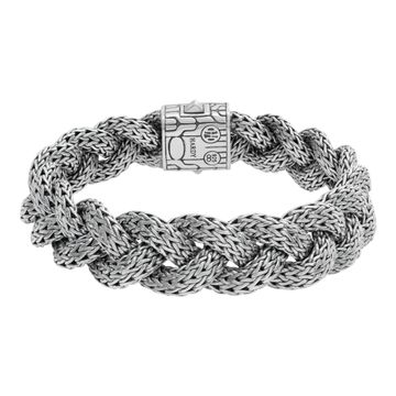 John Hardy Sterling Silver Braided Wheat Chain bracelet with round pave diamonds