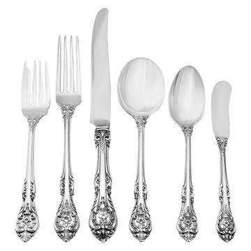 "KING EDWARD" sterling flatware set patented in 1936 by Gorham. 4 places setting for 10 (w/some xtras) & 9 serving pieces: Over 1900 grams sterling silver.