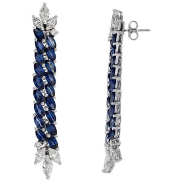 Marquise cut sapphire & diamond dangling earrings in 18k white gold
