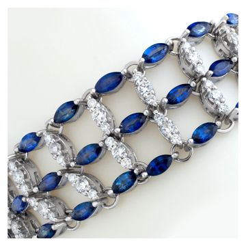 Marquise cut sapphires and round brilliant diamonds bracelet set in 18k white gold.  Marquise Ceylon Sapphires total approx. weight: 15.93 carats.