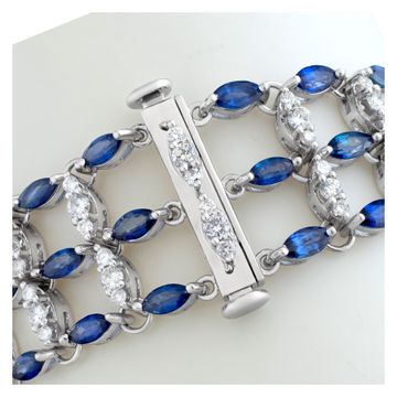 Marquise cut sapphires and round brilliant diamonds bracelet set in 18k white gold.  Marquise Ceylon Sapphires total approx. weight: 15.93 carats.