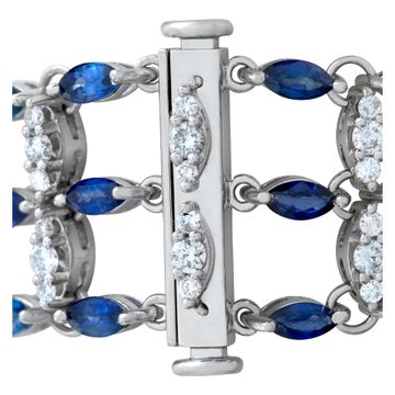 Marquise cut sapphires and round brilliant diamonds bracelet set in 18k white gold. Marquise Ceylon Sapphires total approx. weight: 15.93 carats.