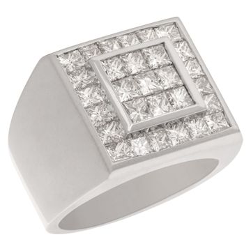 Men's 18k white gold princess cut channel set ring with 4.1 carats in diamonds