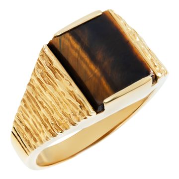 Mens Tiger eye 14k yellow gold ring