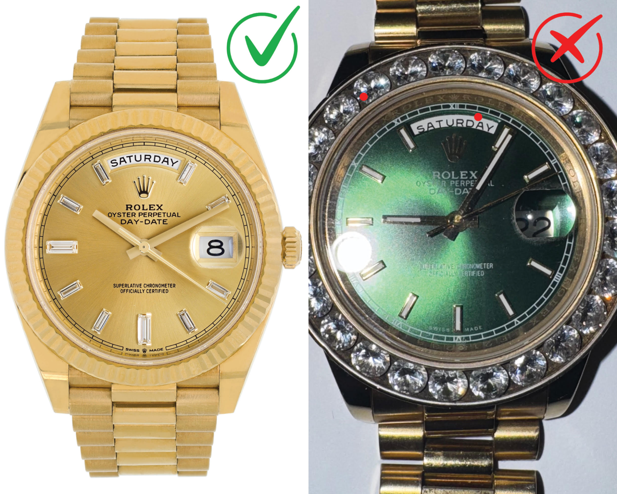 Rolex Day-Date reference vs diamond bezel example