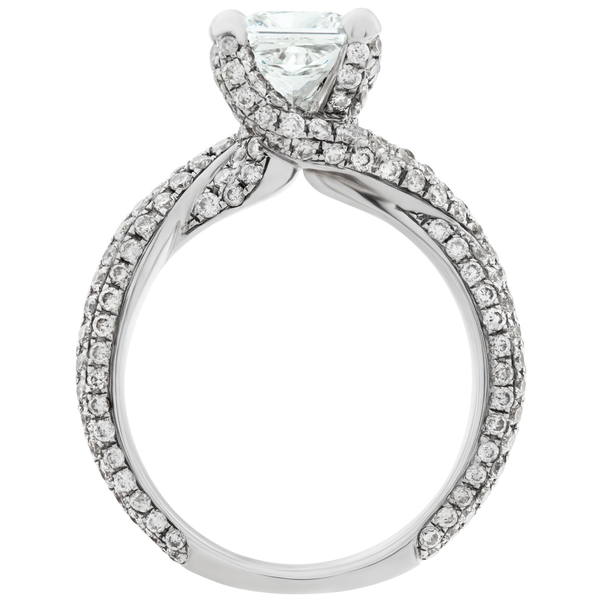 GIA certified rectangular diamond ring 1.53 cts (I Color, VS2 Clarity) set in micro pave diamond 18k white gold.