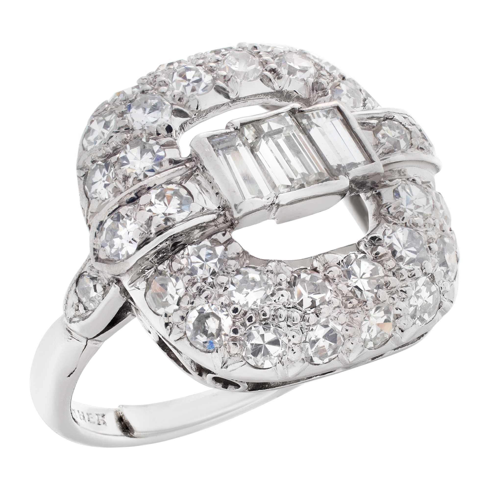 Vintage Platinum diamond ring with approximately 0.88 carats in diamonds.