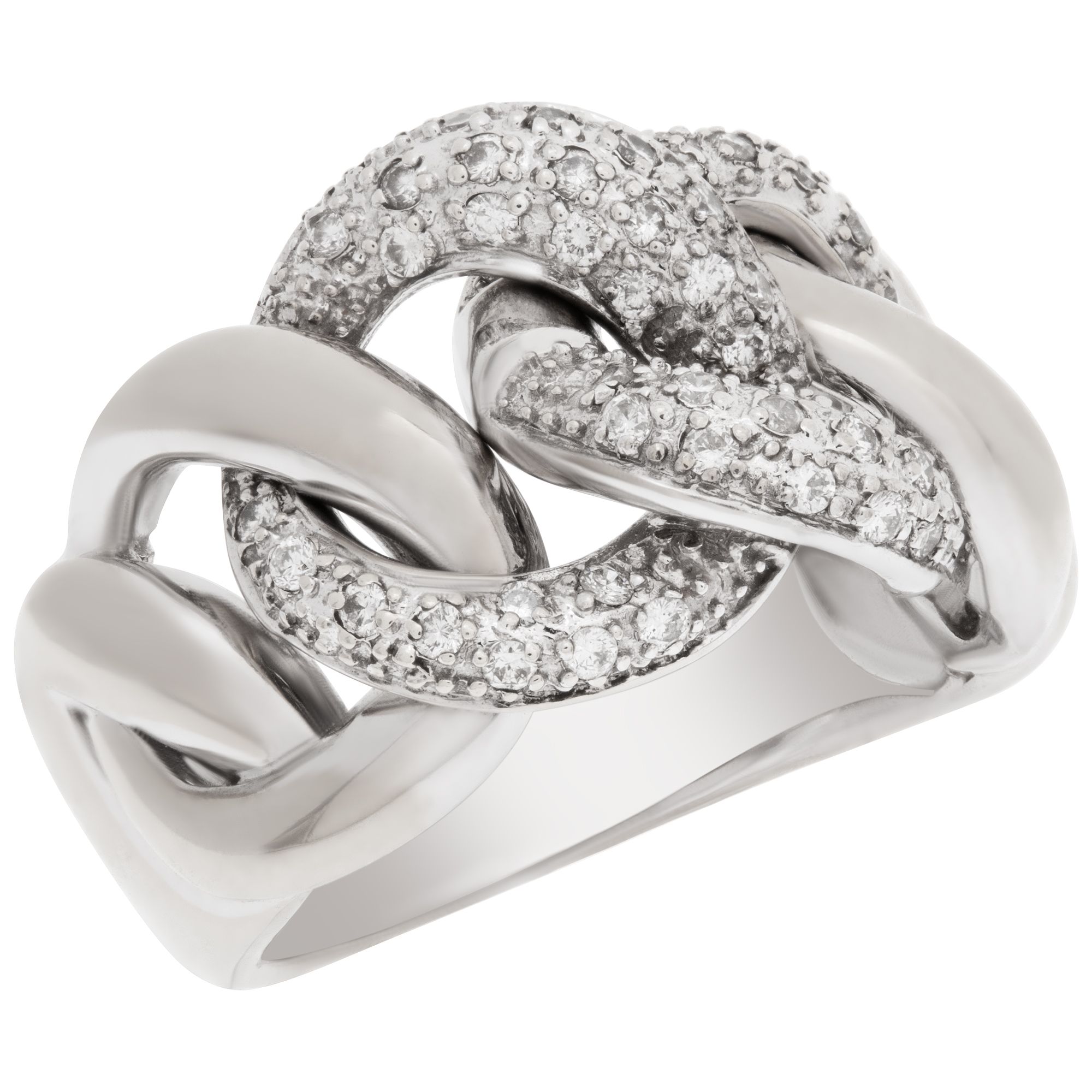 Pave Diamond link ring in 14k white gold. 0.50 carats in diamonds. Size 8