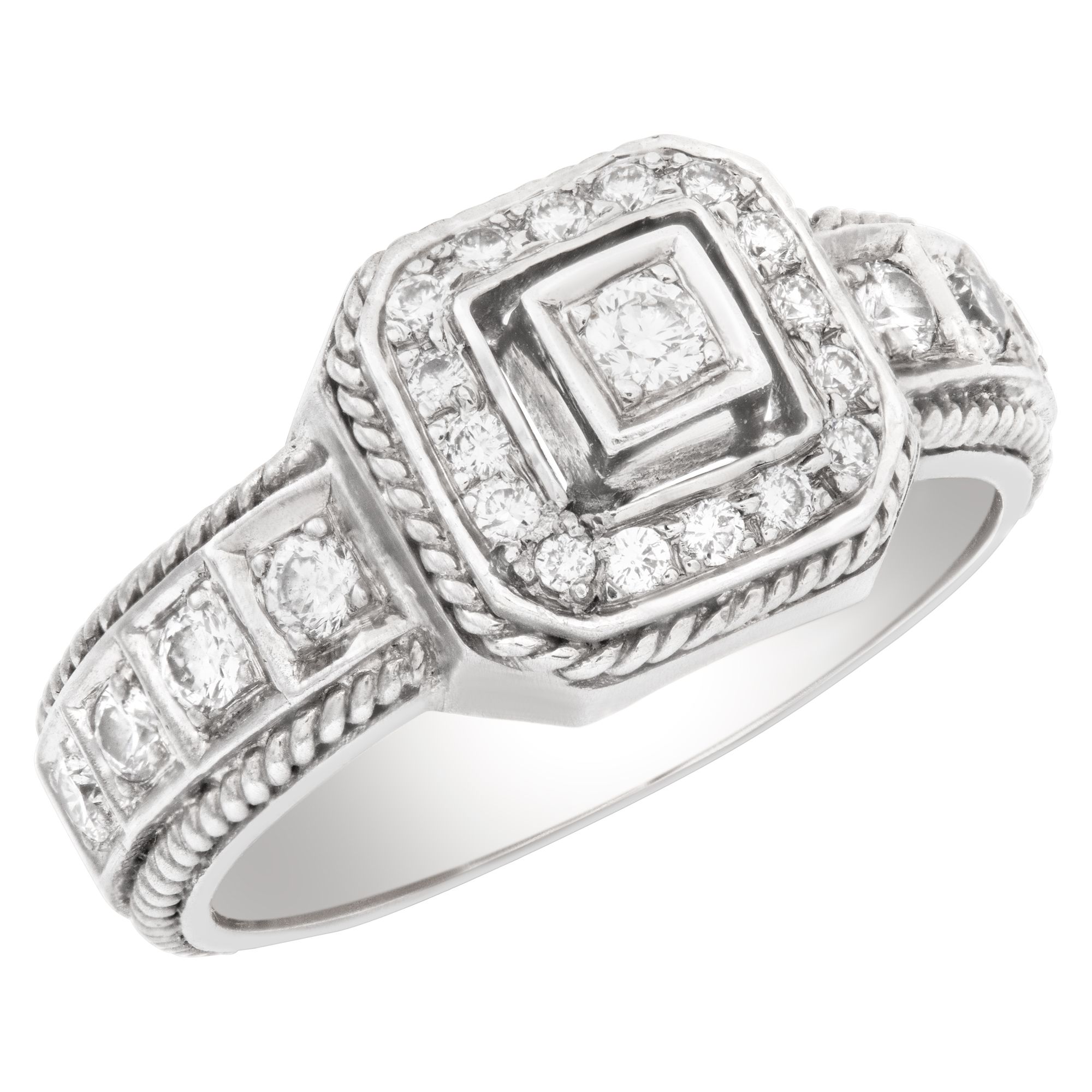 Diamond ring with approximately 0.50 carat round brilliant cut diamonds, set in platinum. Size 8.5