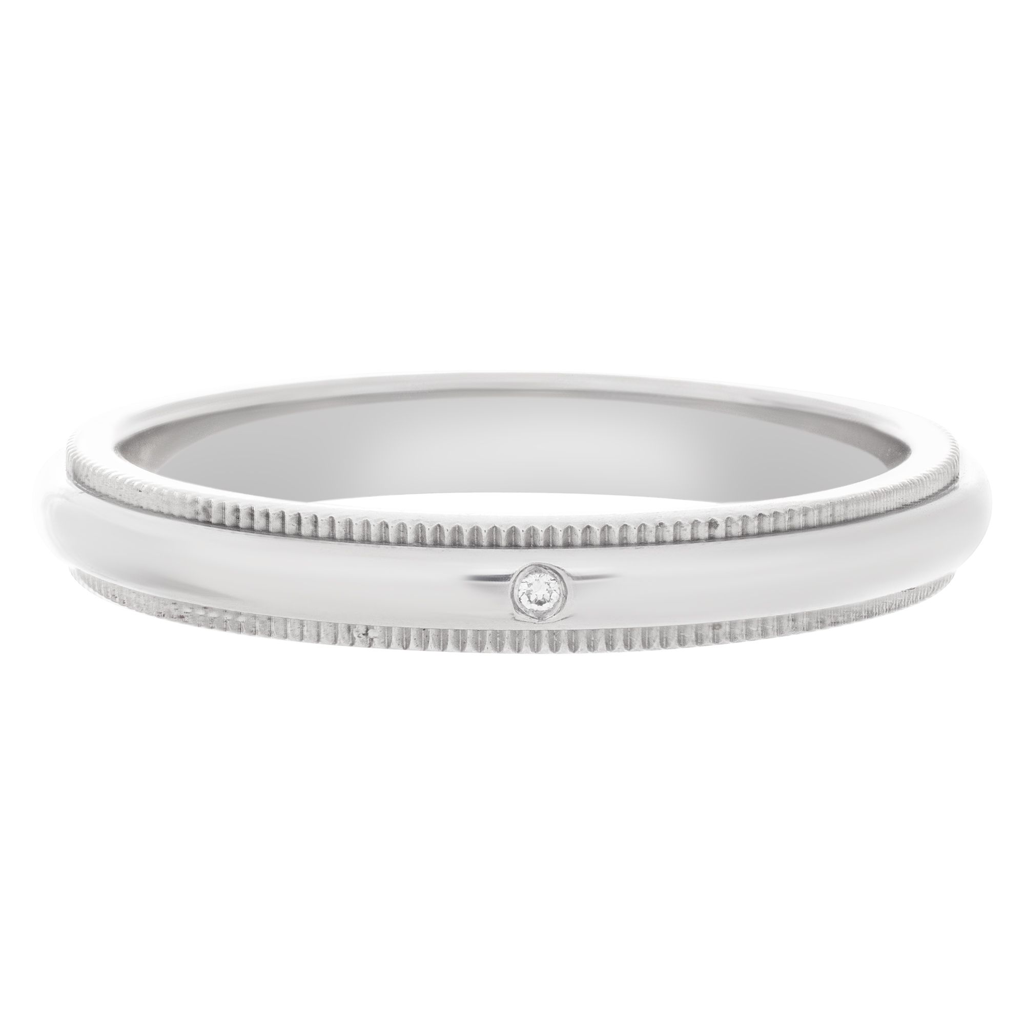 Tiffany & Co. Milgrain wedding band in platinum with single diamond accent