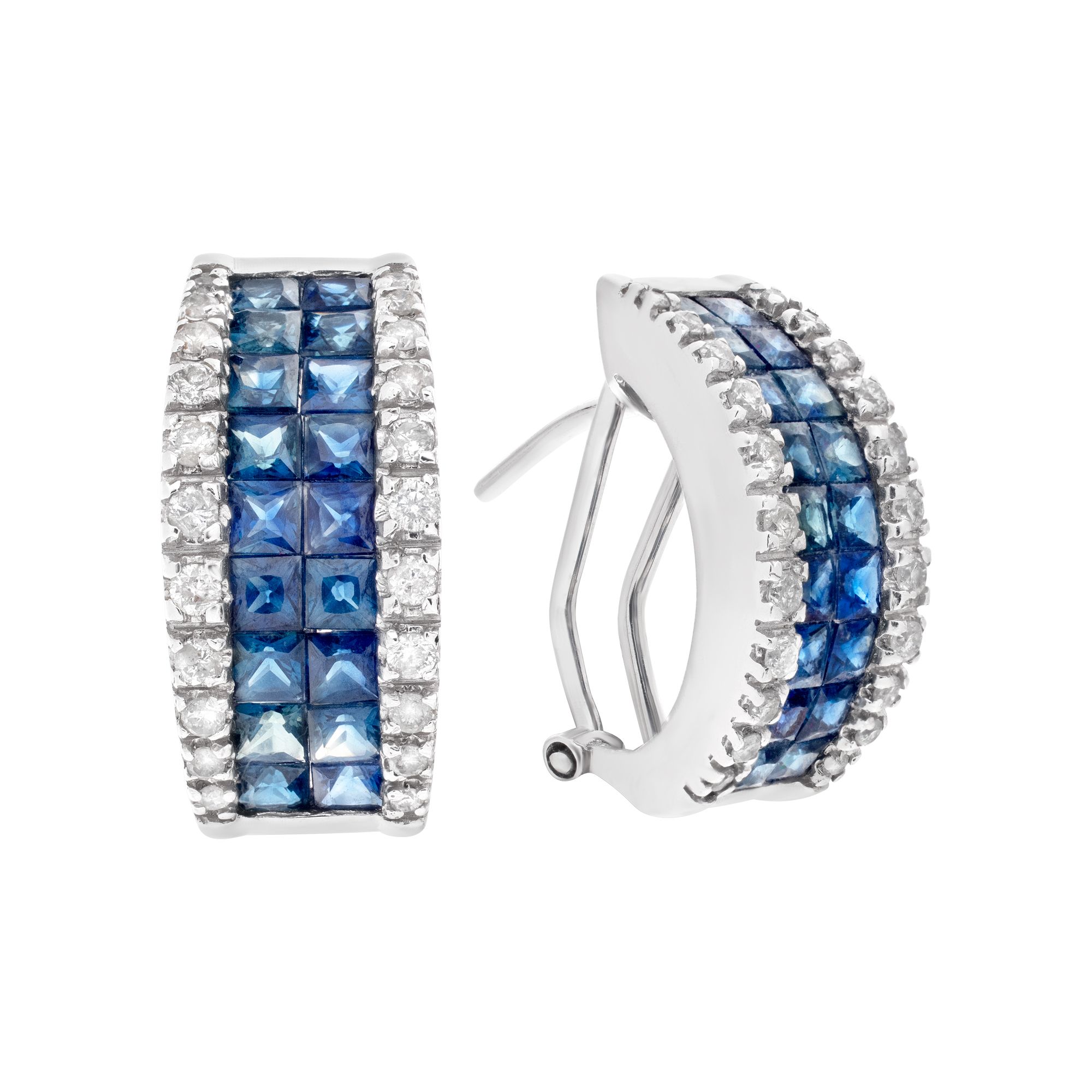 Sapphire and diamond hoops earrings set in 14k white gold