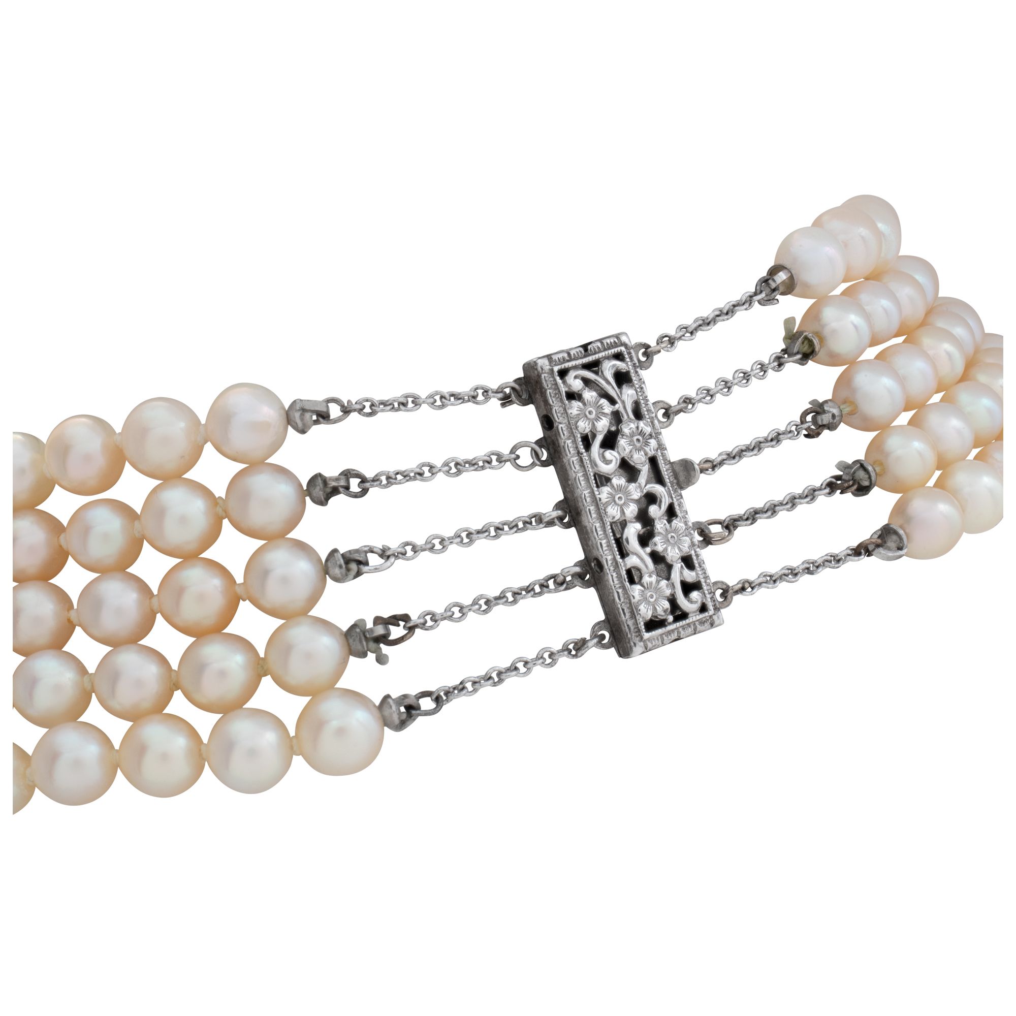 AKOYA pearls 5 x 6 mm, five graduating strand necklace. Strands graduated from 14 inches to 17 inches length