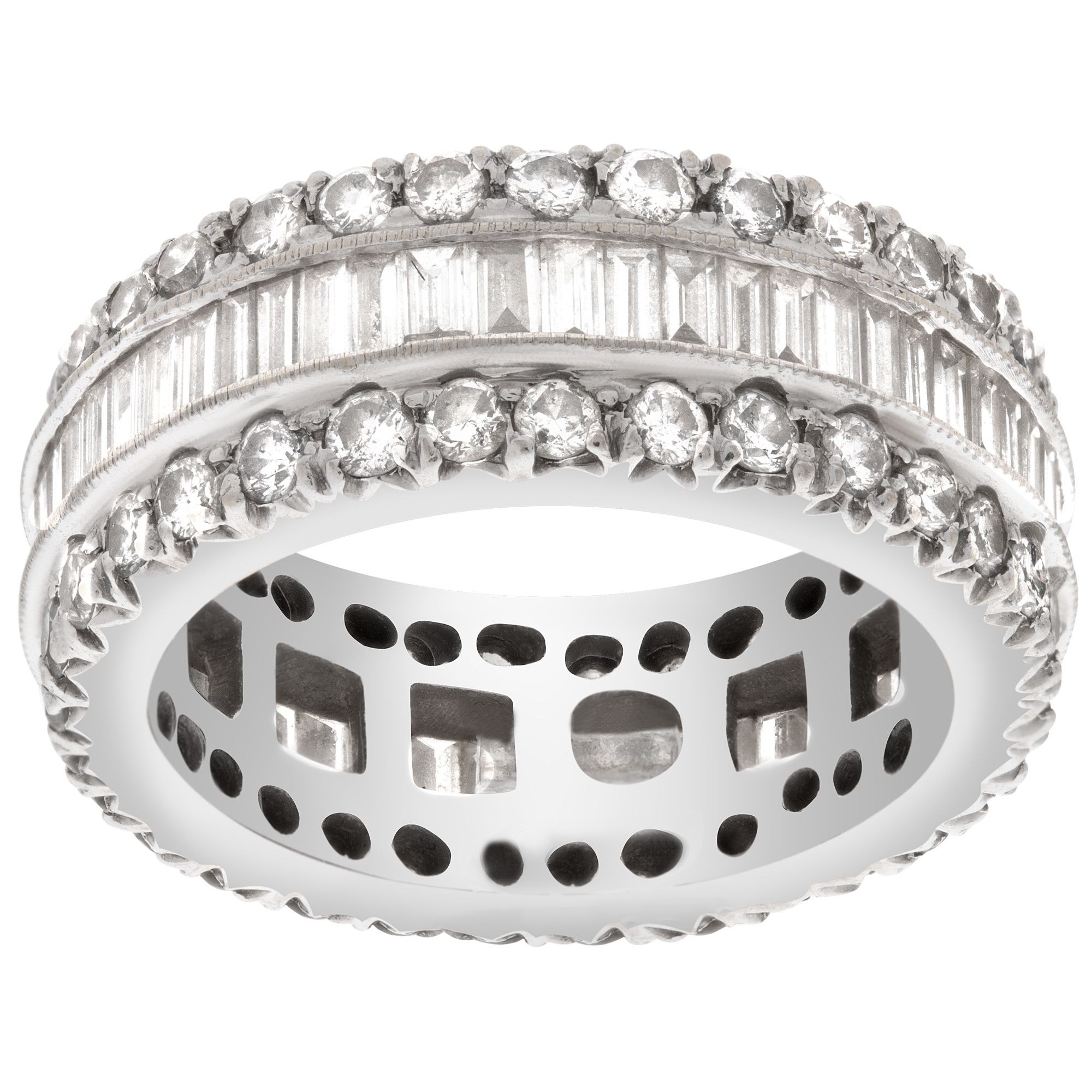 Eternity diamonds ring with over 4.50 carats emerald and round brilliant cut diamonds in 18K white gold