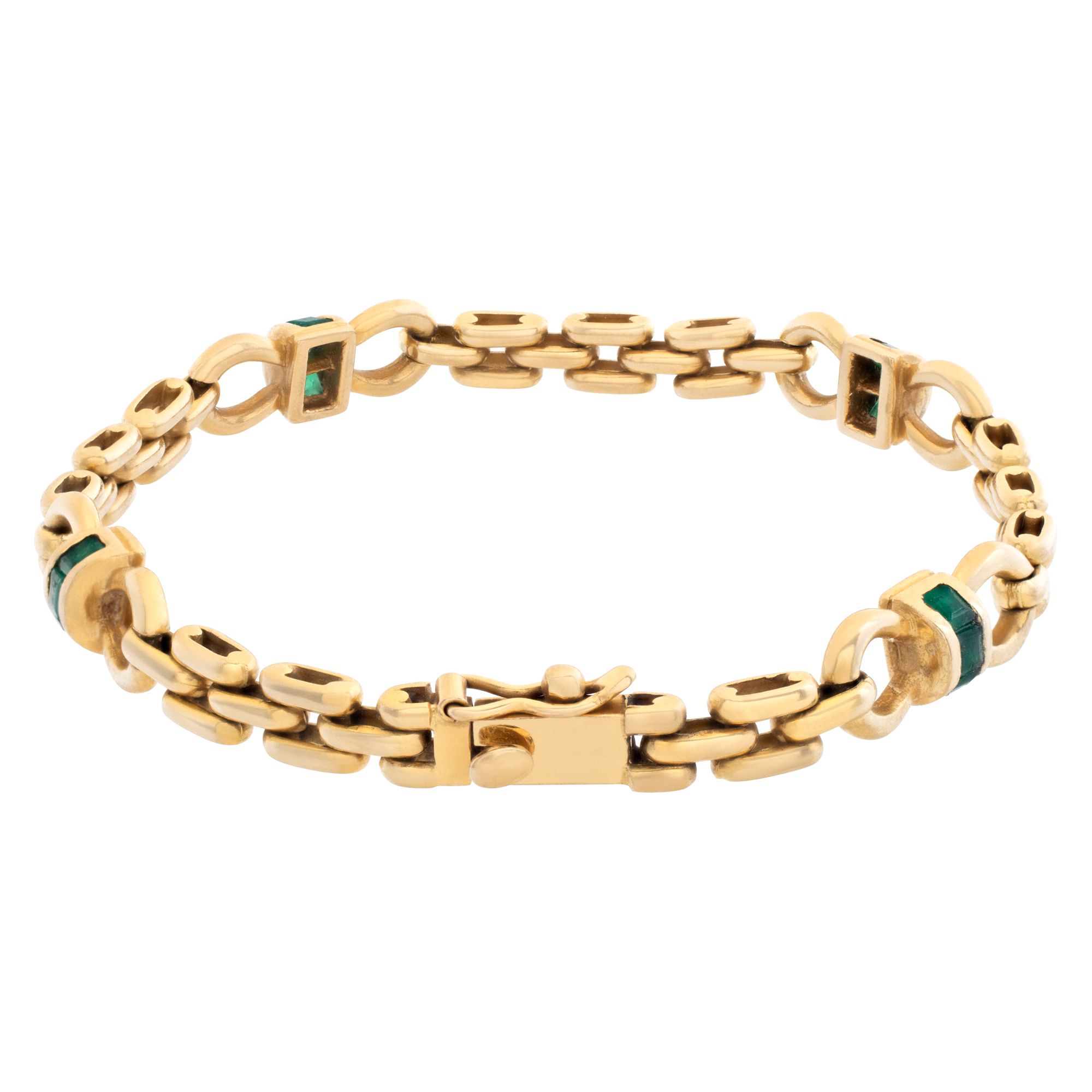 Italian style link bracelet in 18k yellow gold with emeralds