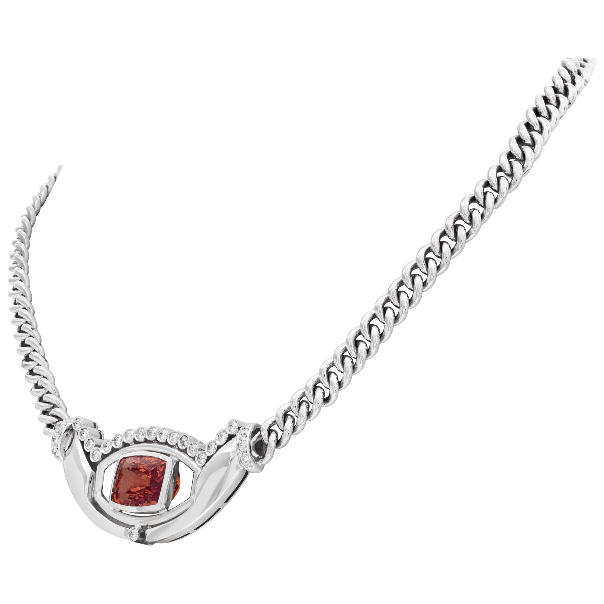 Imperial Topaz and diamond necklace in 18k white gold