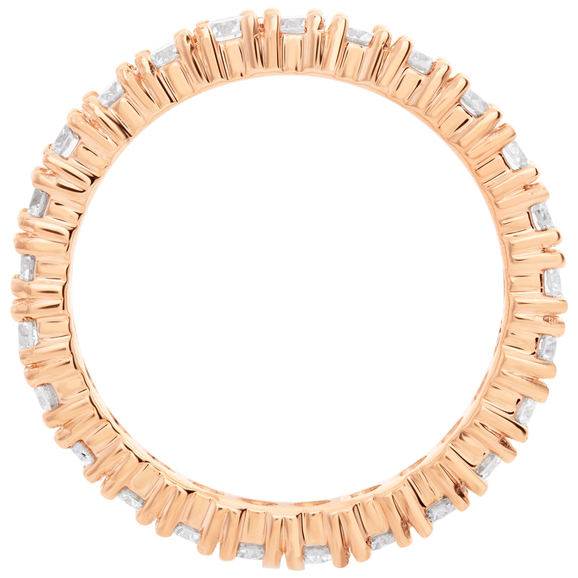 Diamond eternity band with 1.60 carat round brilliant cut diamonds, set in 14K rose gold.