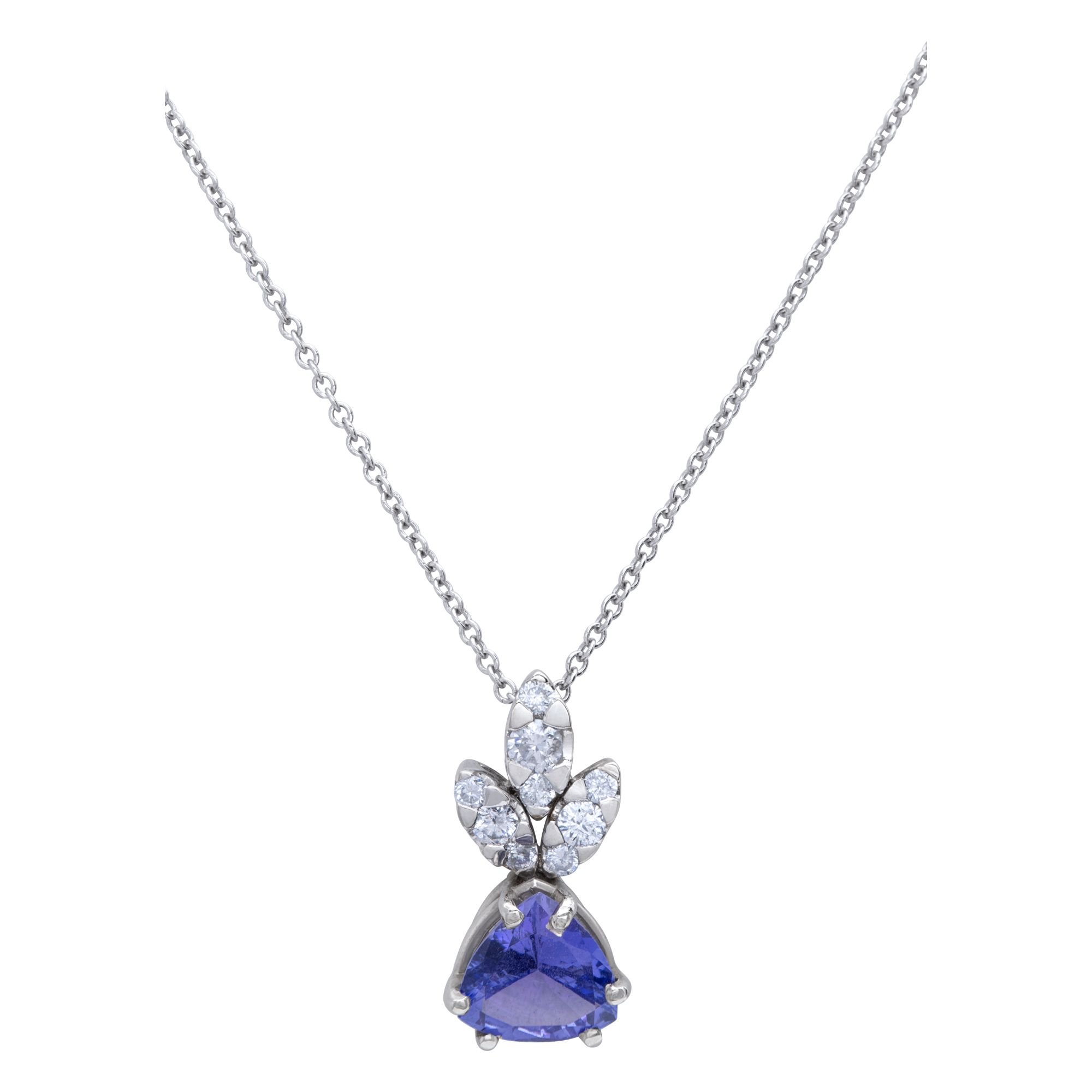 Tanzanite and diamond necklace in 14k white gold