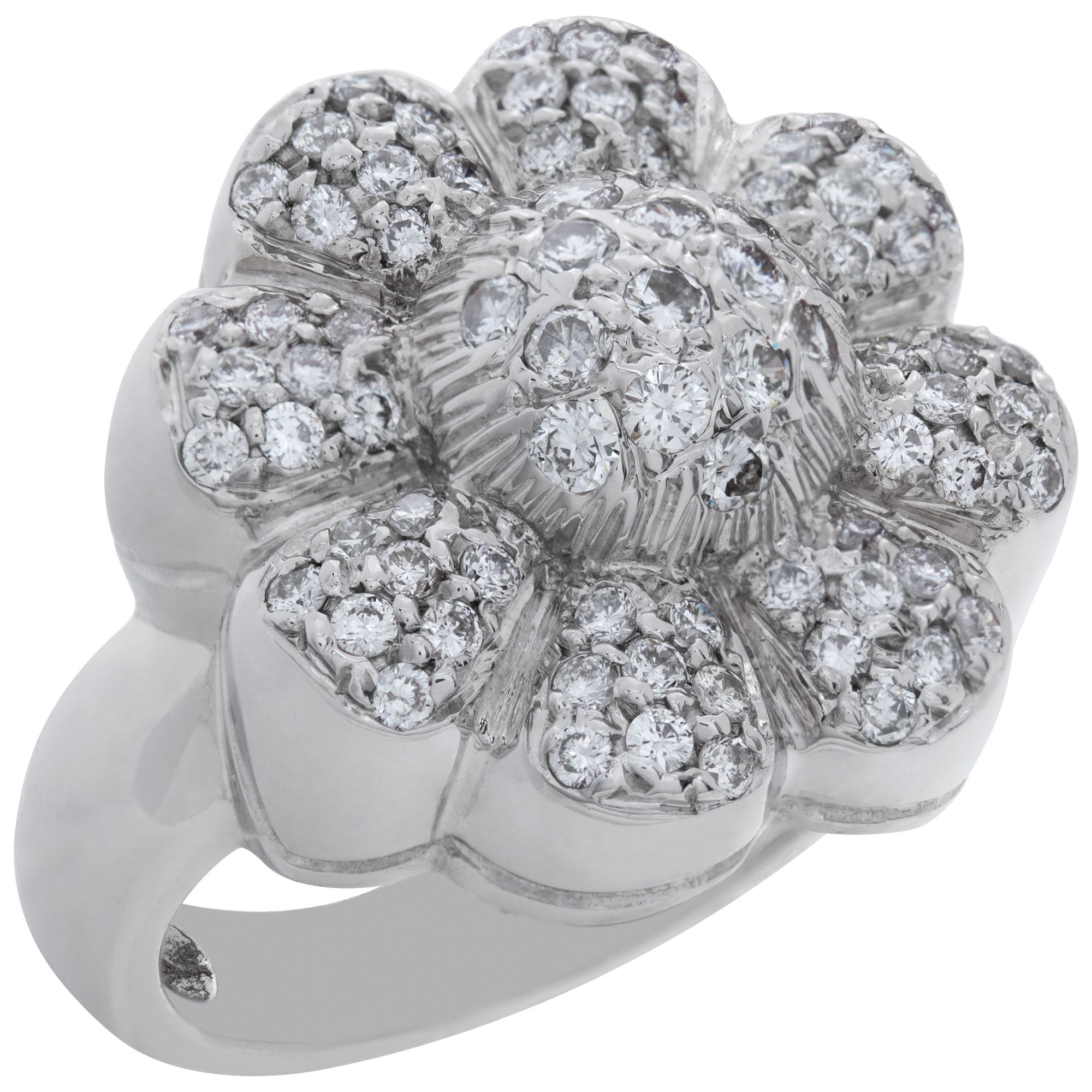 Flower diamond earrings and ring set in 18k white gold