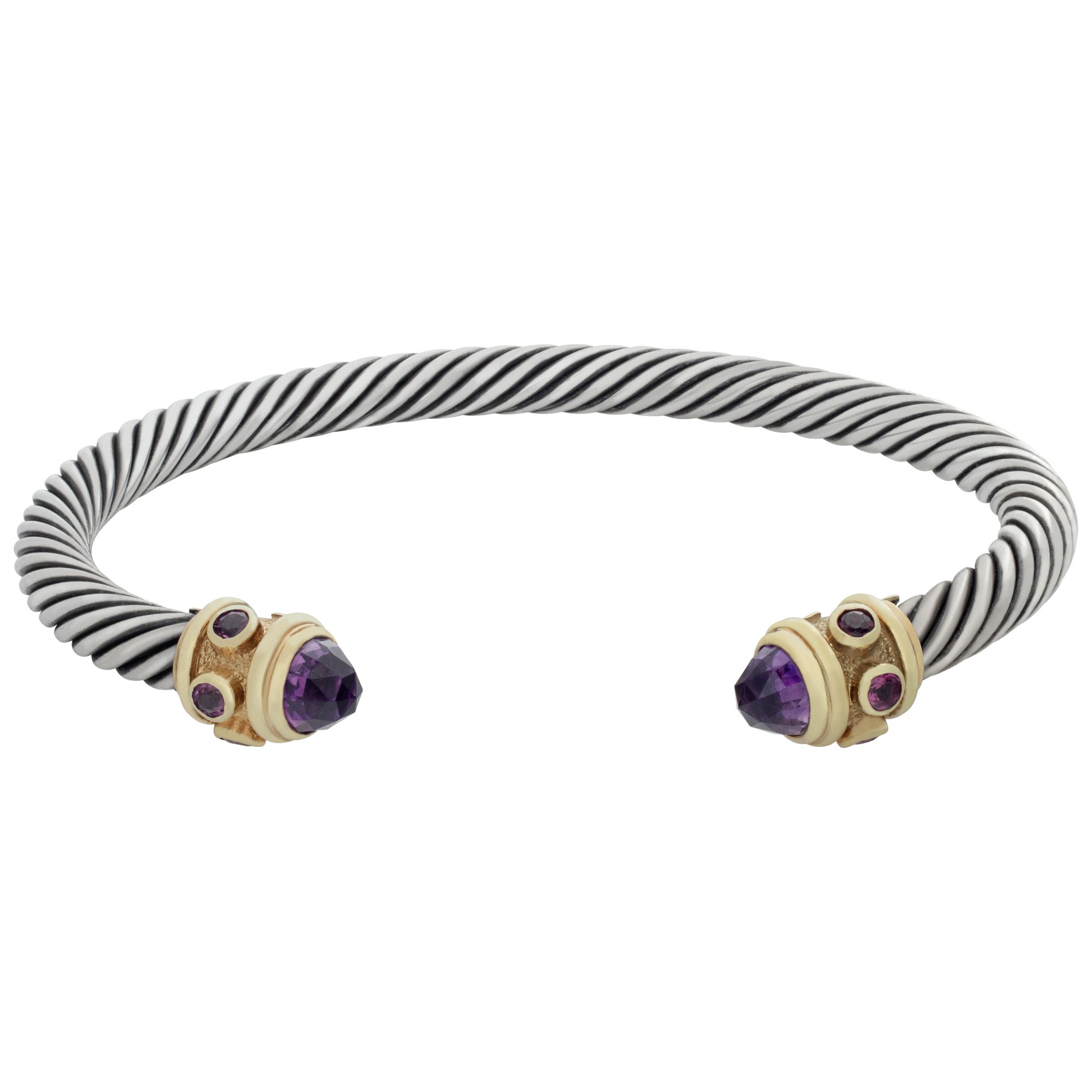 David Yurman Renaissance Cable cuff bangle in 14k & stering silver with amethyst