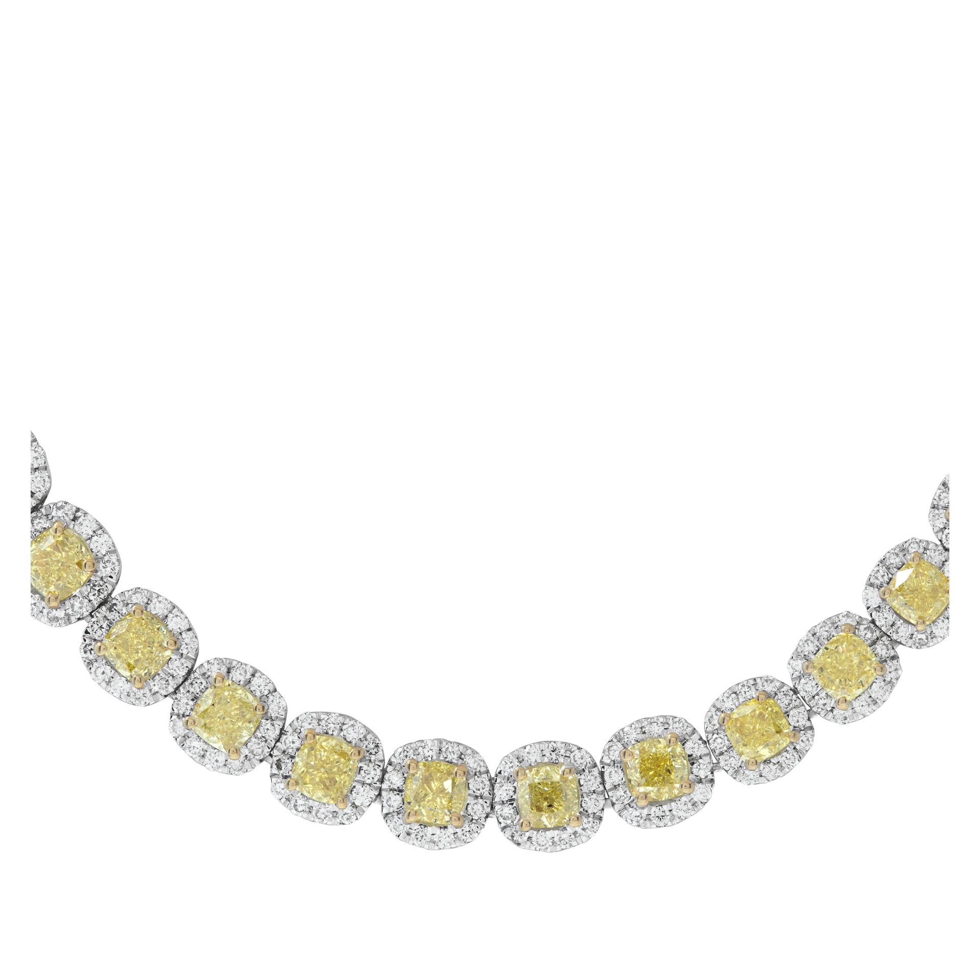 Riviera diamond necklace with GIA certified fancy intense yellow & white diamonds Total approximate weight: 19.07 carats set in 18K yellow & white gold