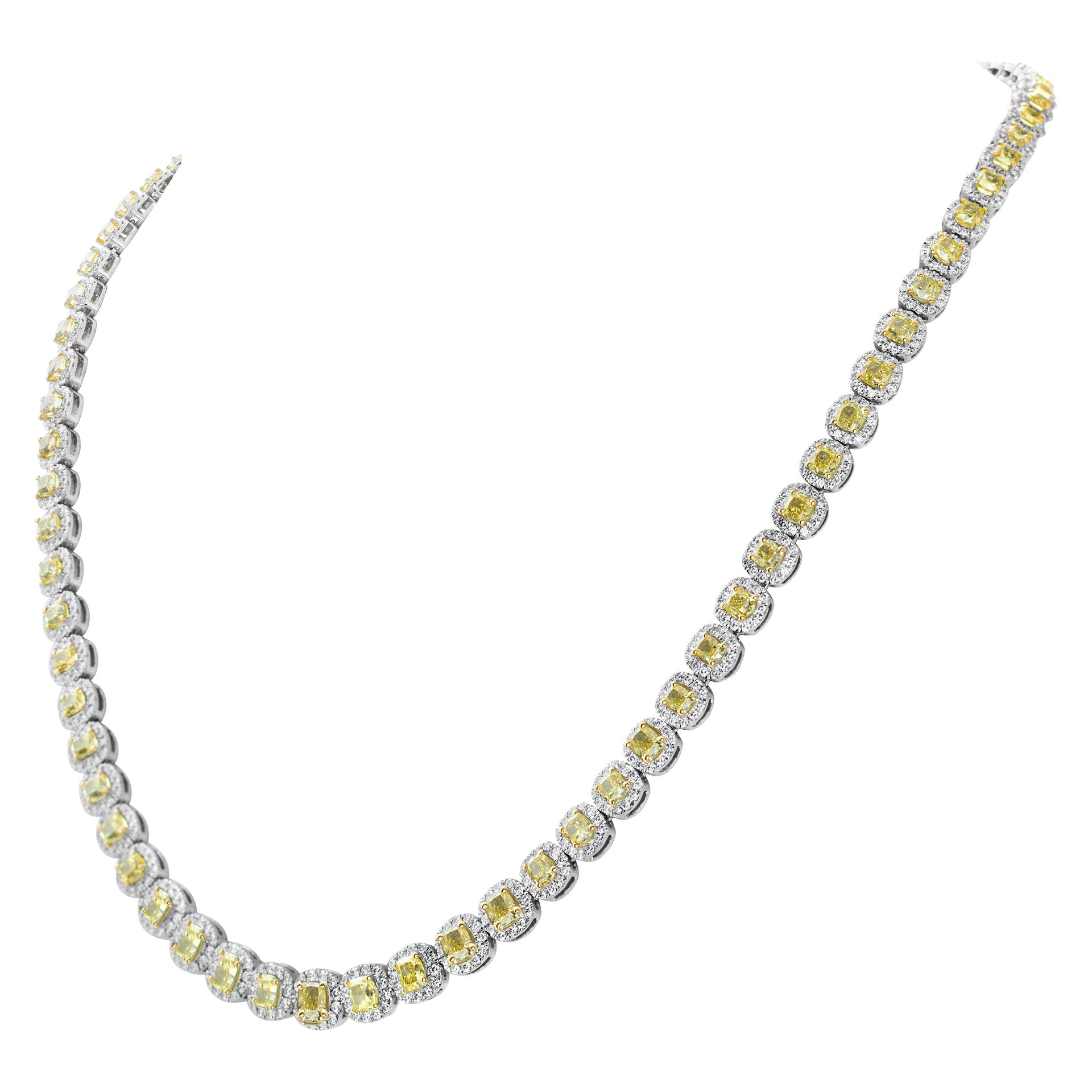 Riviera diamond necklace with GIA certified fancy intense yellow & white diamonds Total approximate weight: 19.07 carats set in 18K yellow & white gold