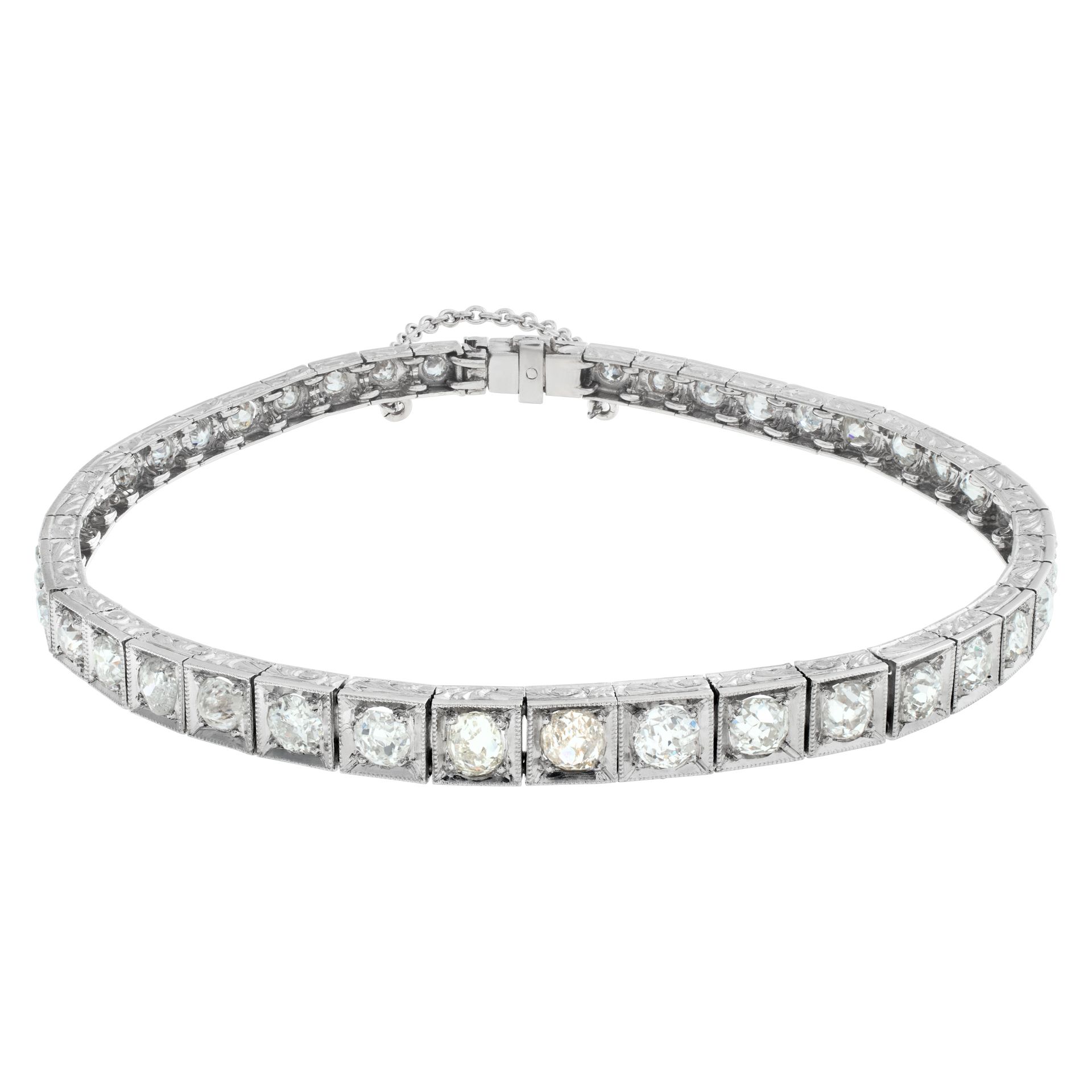 Vintage style platinum diamond line bracelet with almost 4 carats in rose cut diamonds