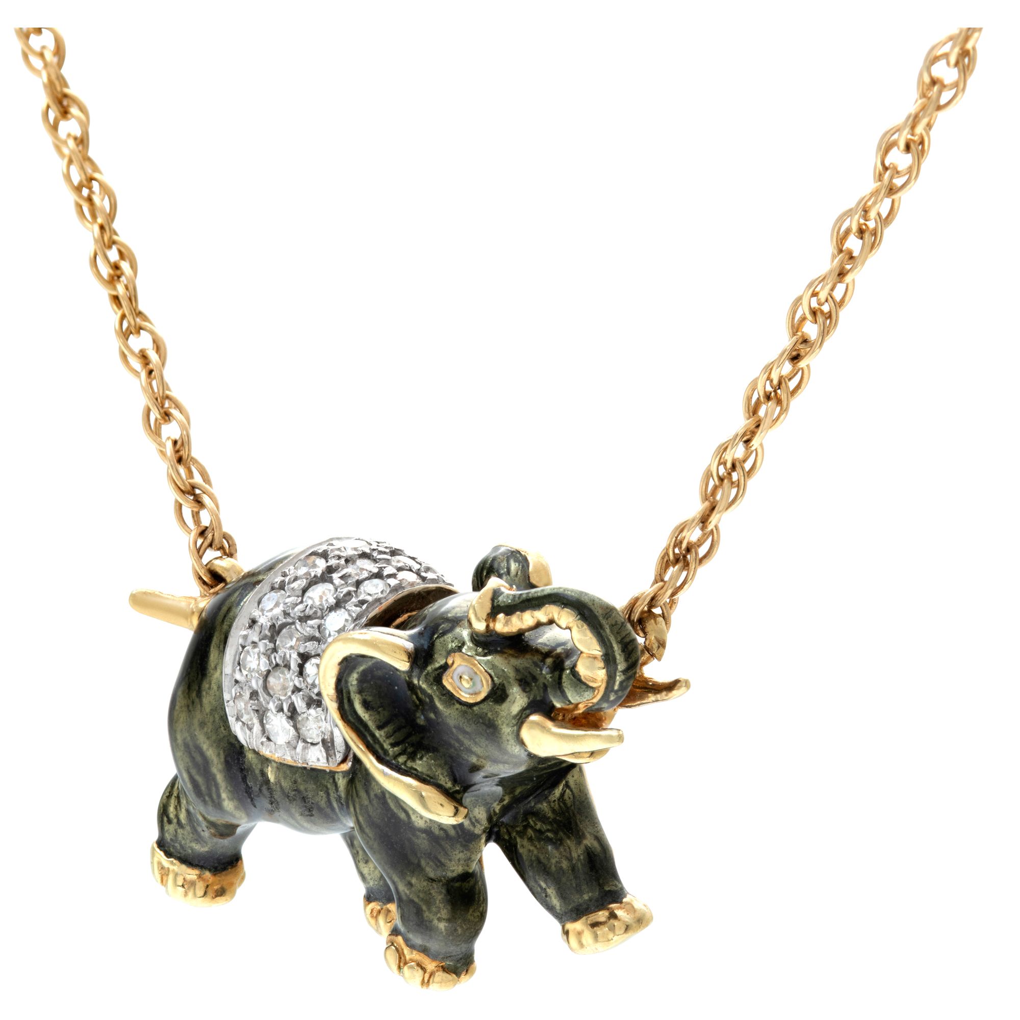 An Elephant necklace in 14k