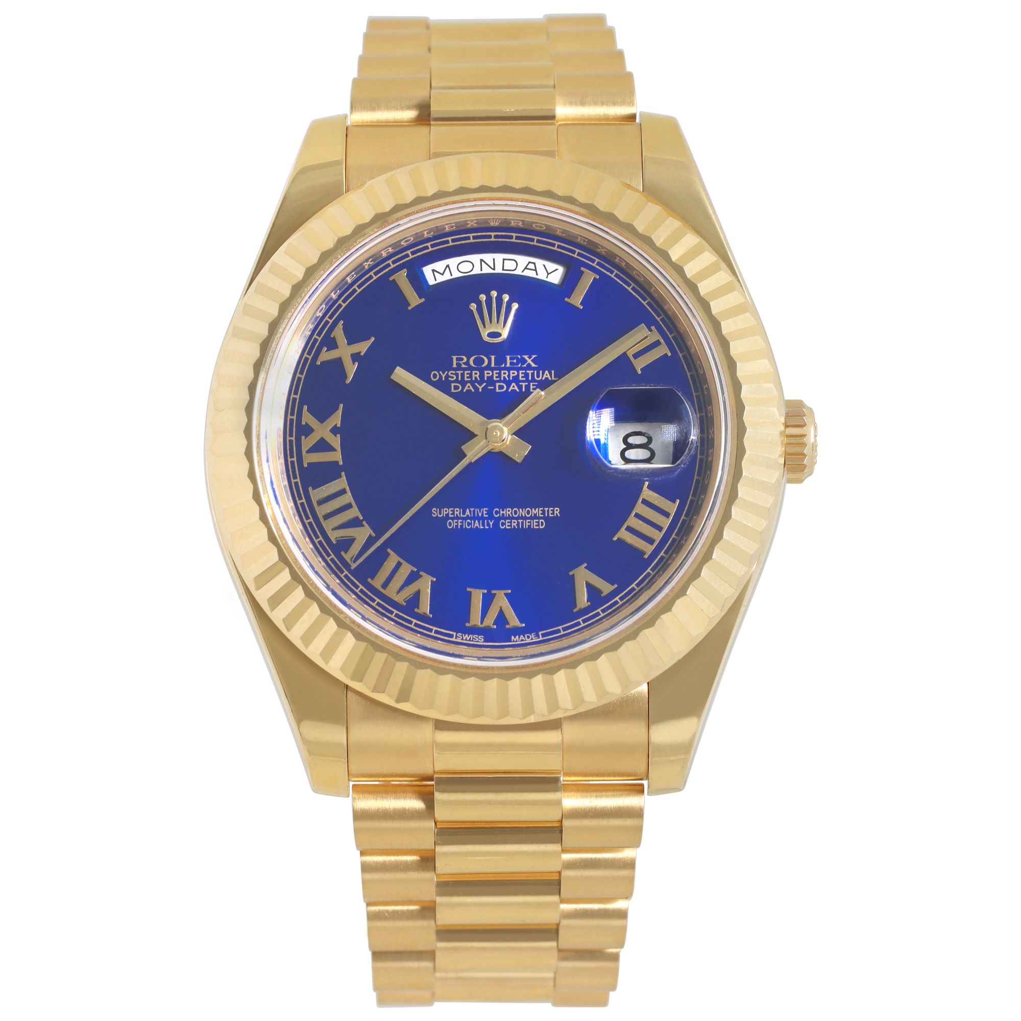 Pre-owned Rolex Day-Date II 218238 18k Blue dial W527732