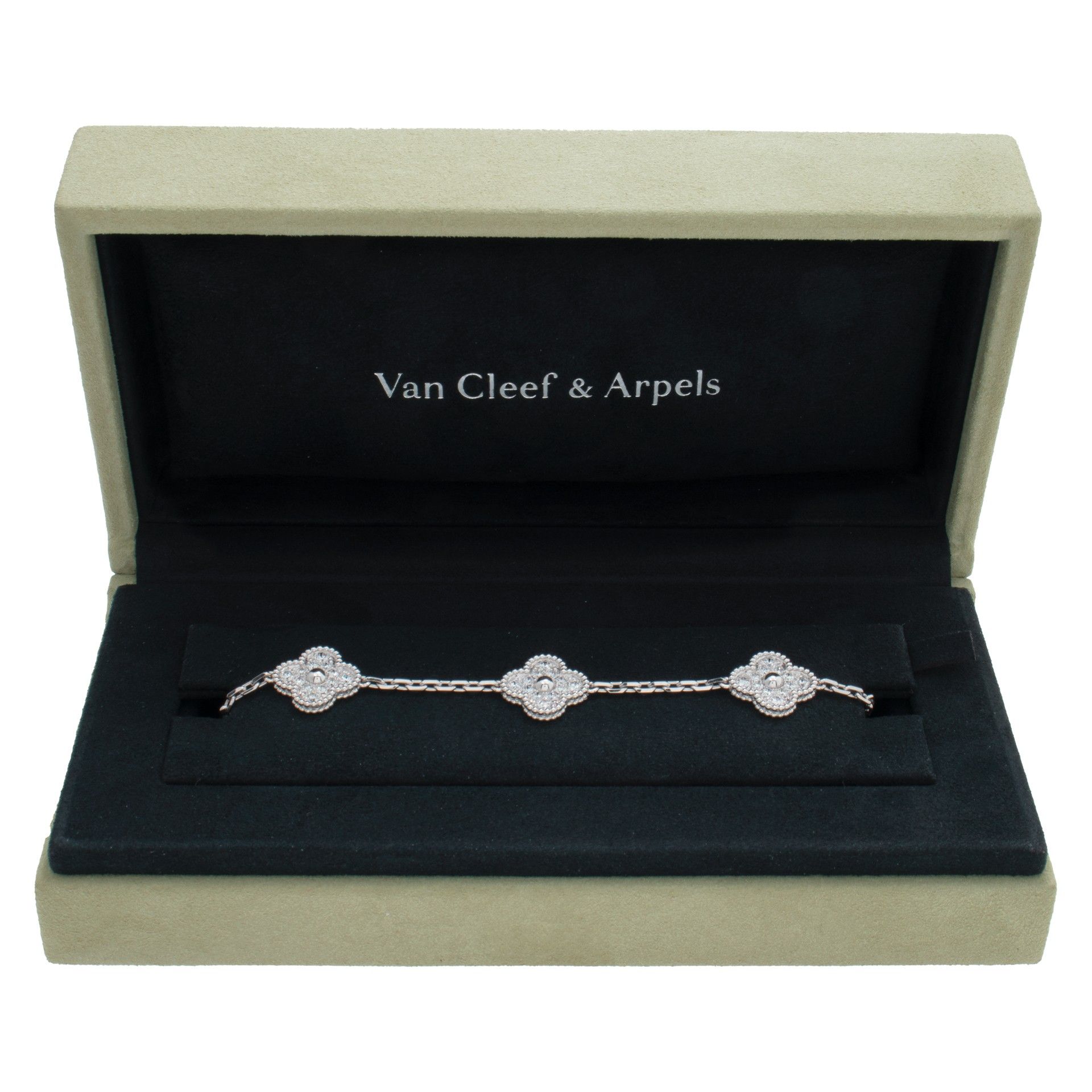 Van Cleef & Arpels Vintage Alhambra 18k white gold 5 motif diamond bracelet