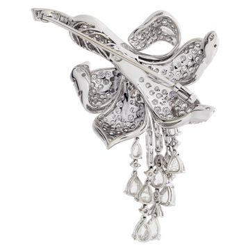 Orchid brooch in 18k white gold with over 10 carats in diamonds