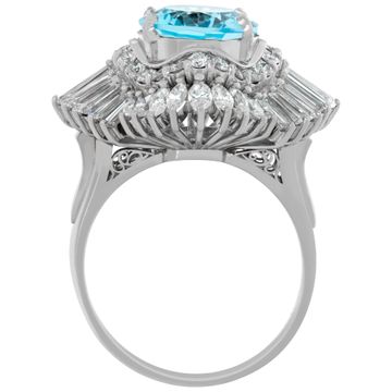 Oval Blue Topaz ring 2.5 cts in baguette round & marquis diamonds in platinum setting