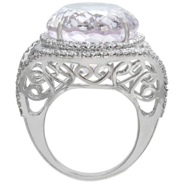 Oval brilliant cut Kunzite (31.39 carats) and diamonds (1.55.carat) ring in 18k white gold