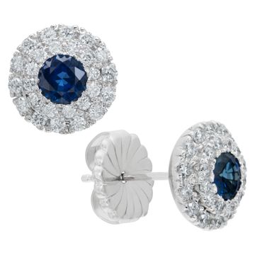 Oval brilliant cut Sapphire and Diamond earrings in 18k white gold.