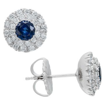 Oval brilliant cut Sapphire and Diamond earrings in 18k white gold.