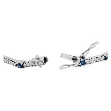Pair of diamond & sapphire line bracelet in 14k white gold