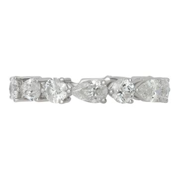 Pear and round brilliant cut diamonds eternity band in 18K white gold. Total Approx. weight: 2.86 carats.