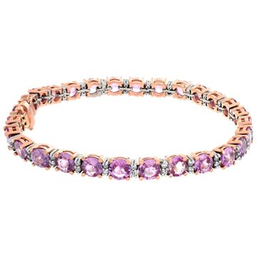 Pink sapphire line bracelet in 18k rose gold with accent round diamonds