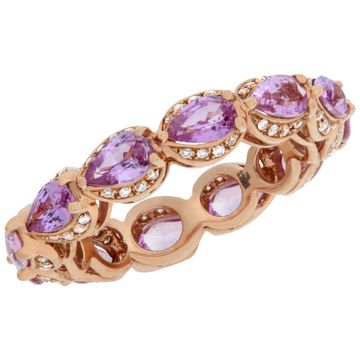 Pink sapphires and diamond eternity bands in 18k rose gold