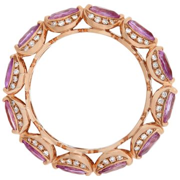 Pink sapphires and diamond eternity bands in 18k rose gold
